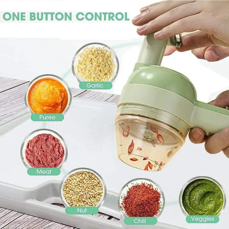 USB Electric New Food And Vegetable Chopper Kitchen Products 4 In 1 Portable Electric Handhold Vegetable Cutter Set