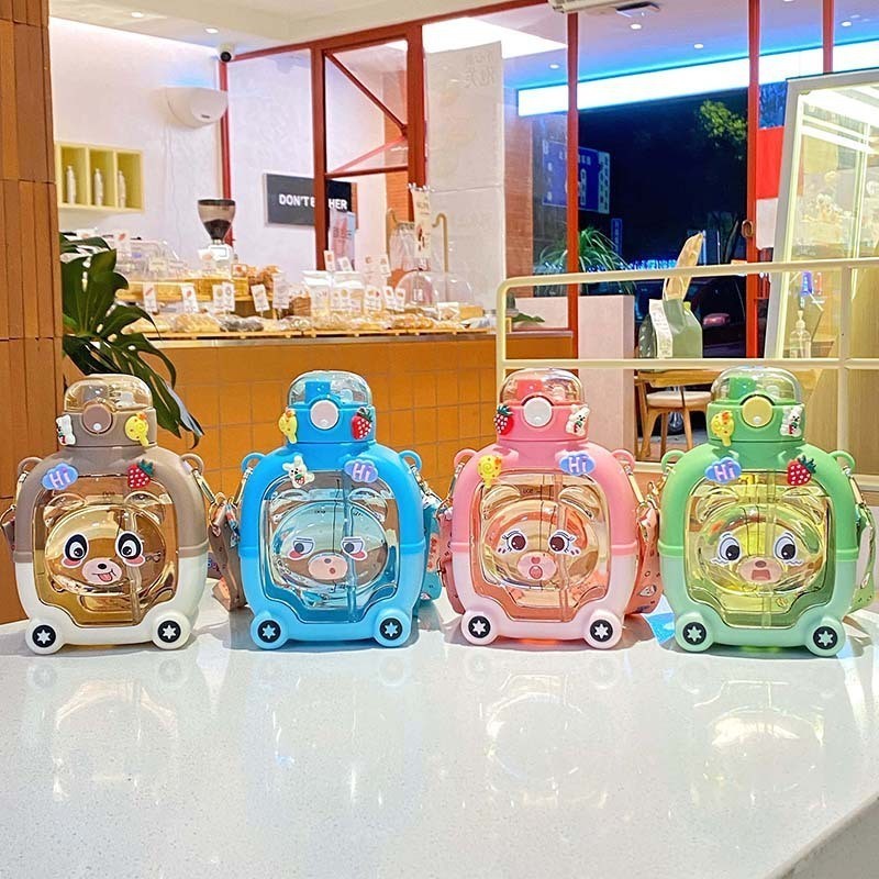 Cute Bear Plastic Cup Summer Sport Drink Cartoon Travel Straw Mug Portable Kawaii Kids 1000ml Water Bottle For Girls