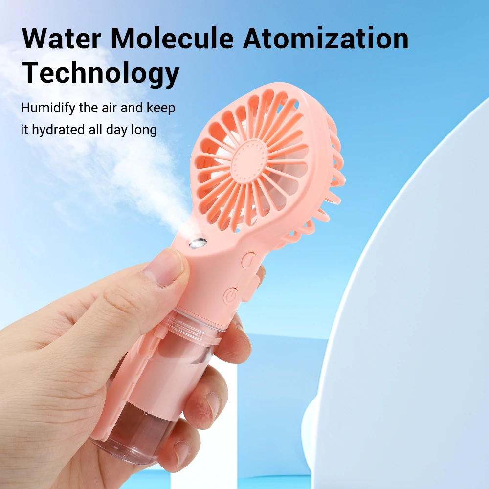 Outdoor Summer Mini Misting Water Bottle Fan 4 speeds Air Cooling Fan rechargeable Handheld Water Mist Fan