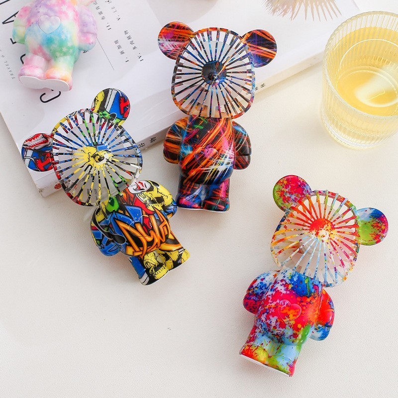 Hot Summer Outdoor Pocket Fan Mini Hand Held Fans Cute USB Rechargeable 3 Speed Bear Fan Toys Promotional Gifts