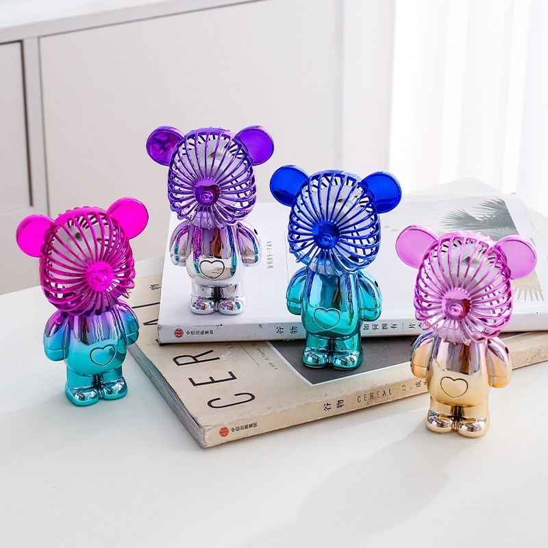 Hot Summer Outdoor Pocket Fan Mini Hand Held Fans Cute USB Rechargeable 3 Speed Bear Fan Toys Promotional Gifts