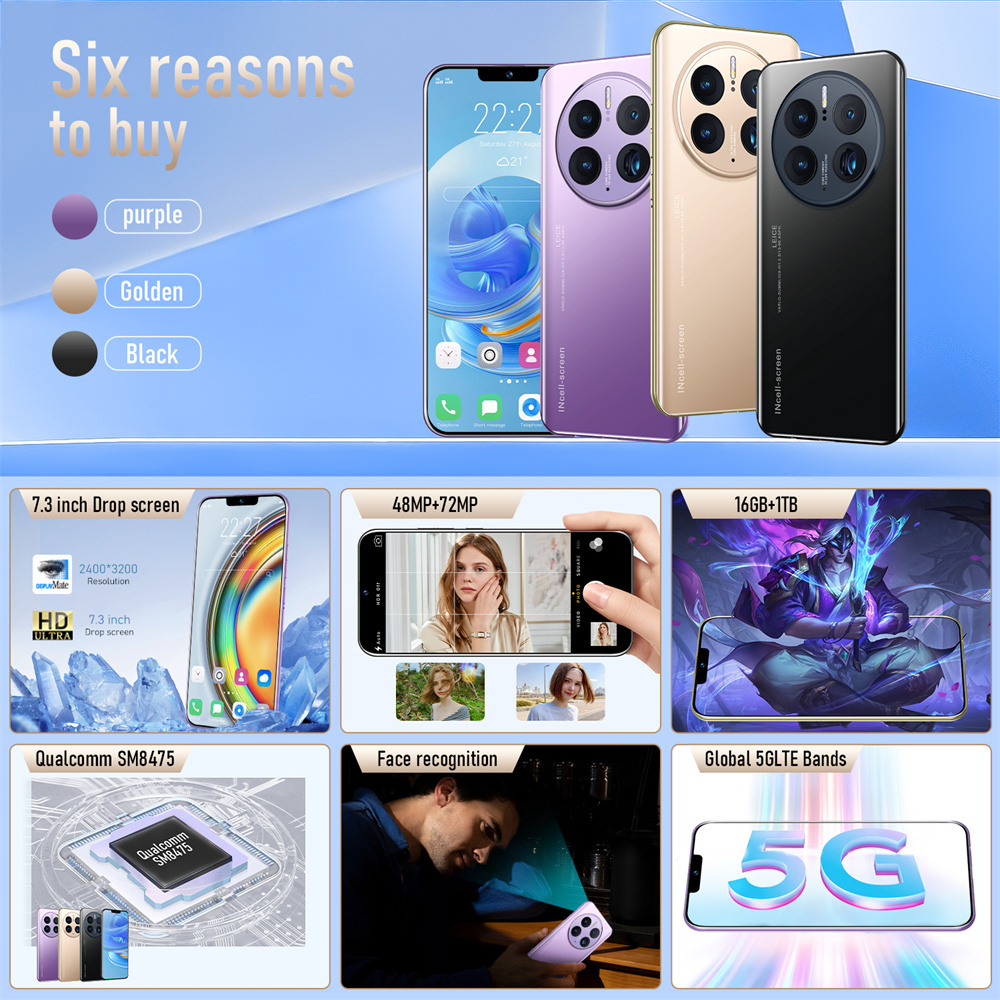 New arrival big memory 16ram+1TROM Mate50 pro poco x3 pro back cover techno phones