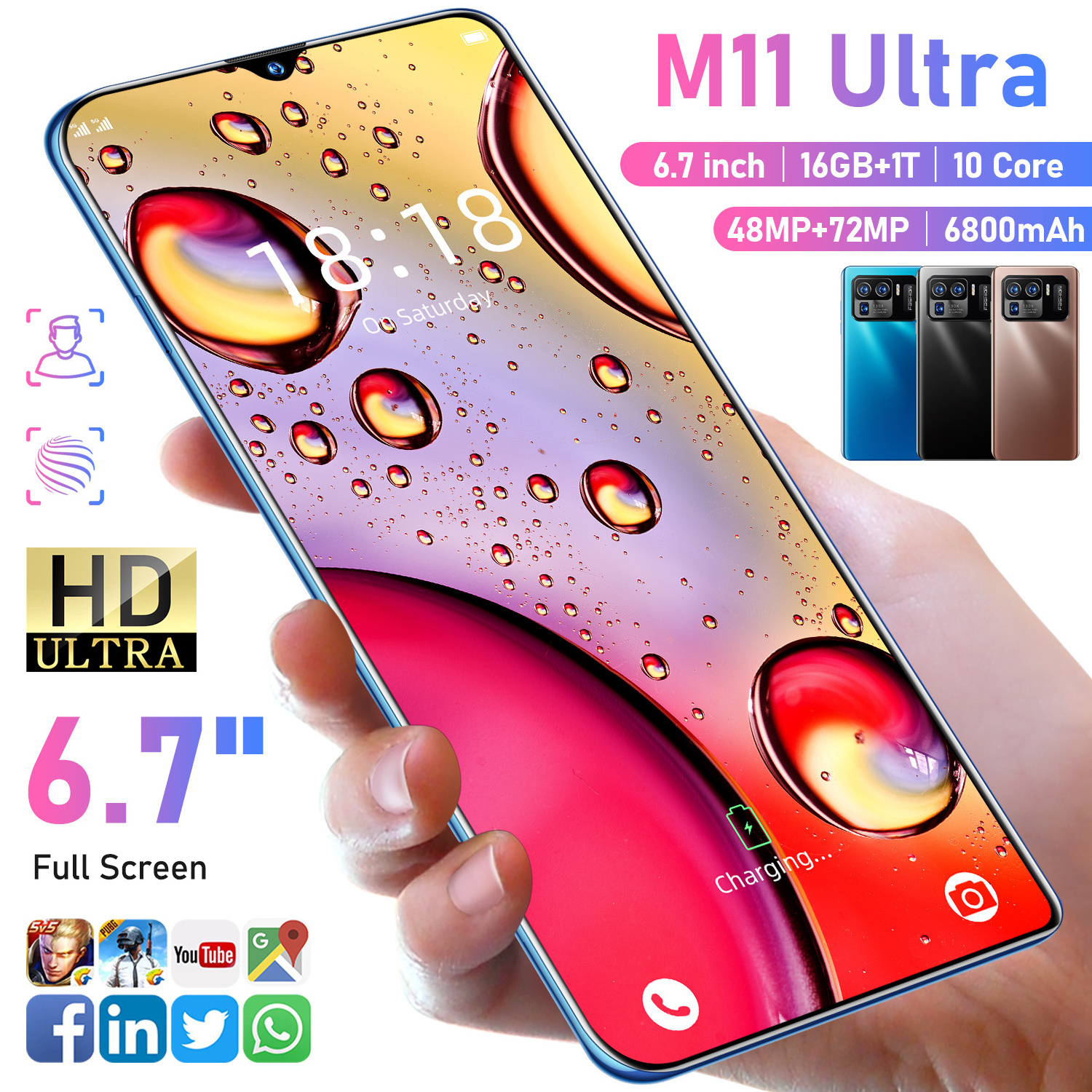 New arrival M11+ cheap smart phone Wifi camera 3 sim card okitel mobile phones