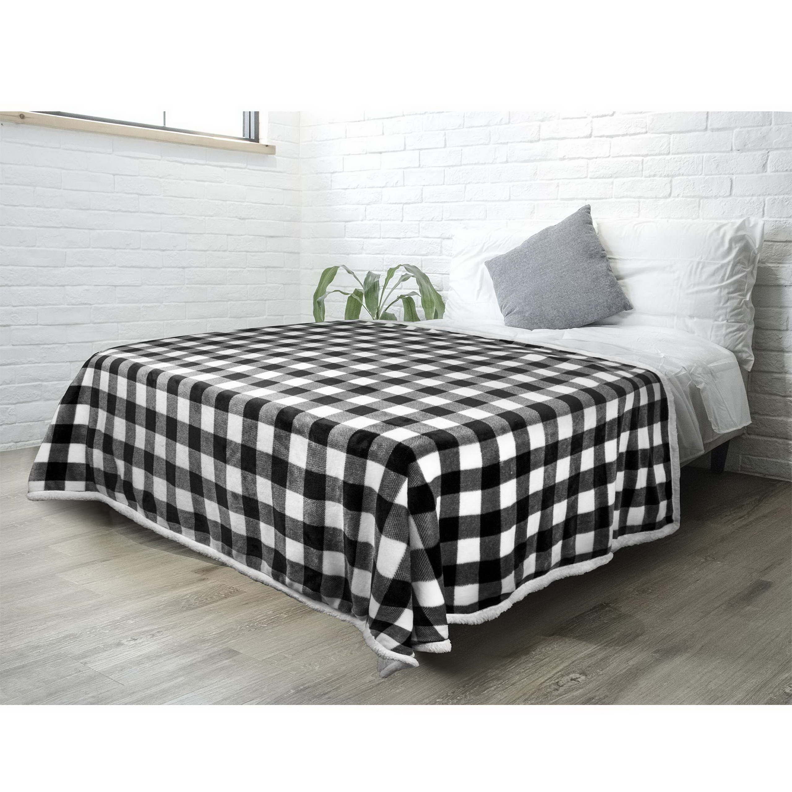 Buffalo Plaid Sherpa Fleece Throw Blanket for Couch, Soft Flannel Blanket for Sofa Bed