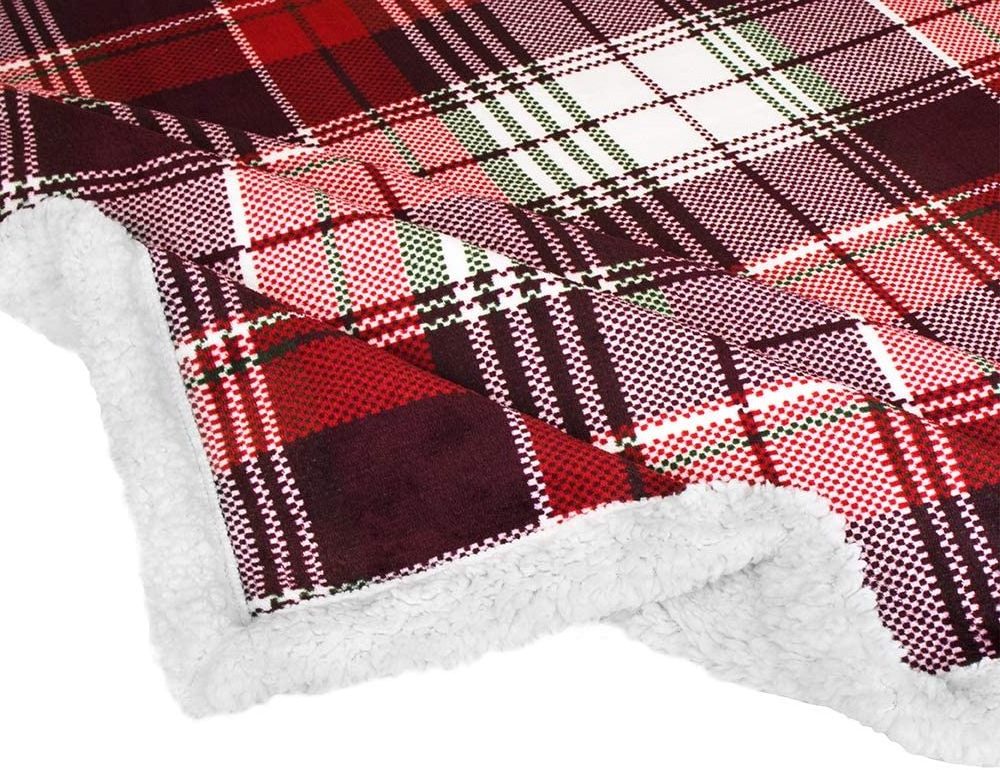 Buffalo Check Sherpa Blanket Throw Twin | Fuzzy White Black Checkered Flannel Fleece Blanket for Couch Bed | Fluffy Warm Cabin