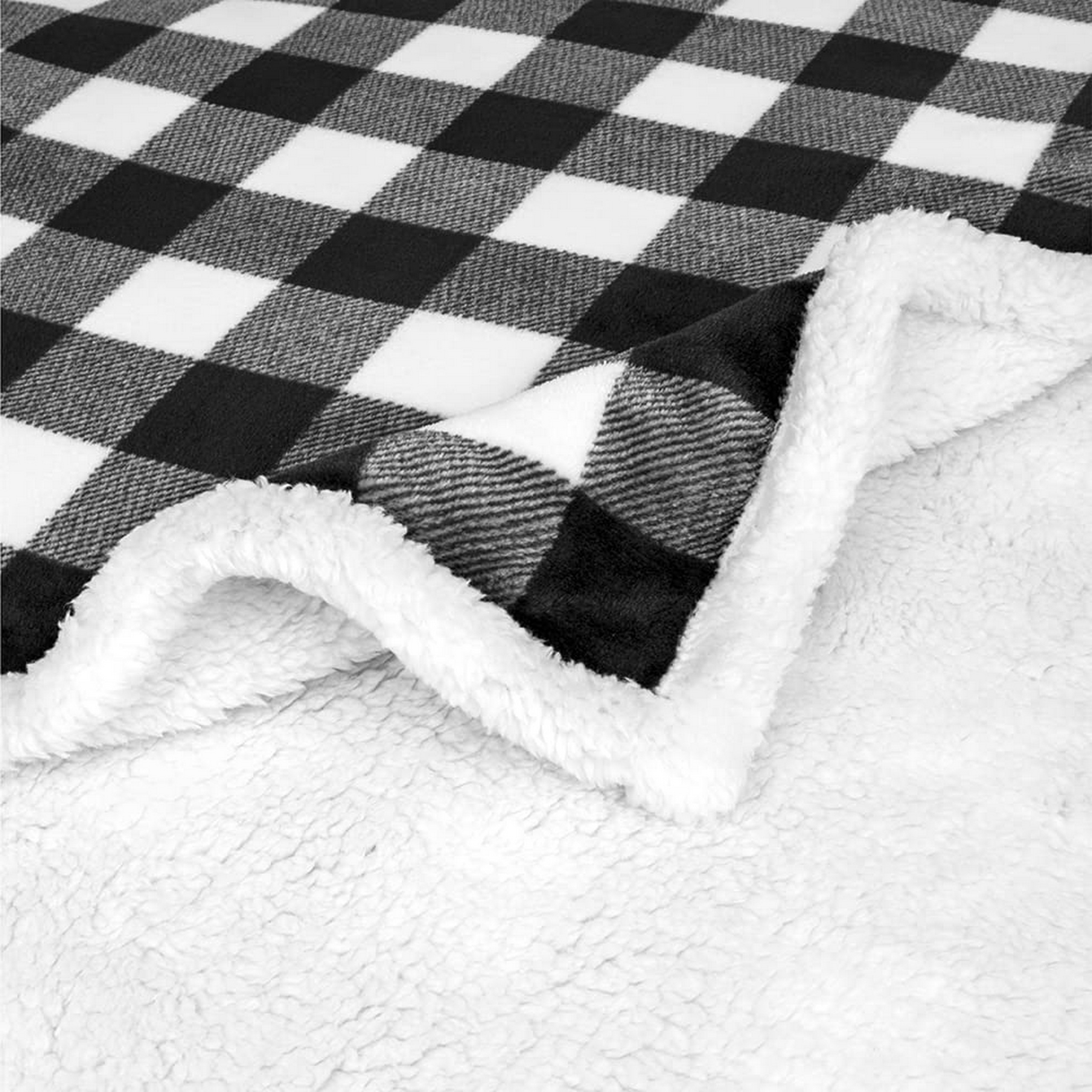 Buffalo Plaid Sherpa Fleece Throw Blanket for Couch, Soft Flannel Blanket for Sofa Bed