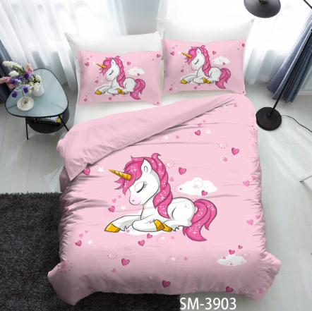 Lovely Bedding Cute 3D Digital Unicorn Duvet Cover Set 100% polyester/cotton Pink Girl's Bedding Collection