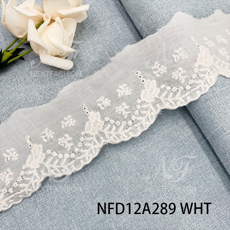 OEKO-TEX GRS China factory hot sales 100%cotton embroidery lace nextfashion woman dress decoration lace band voile lace