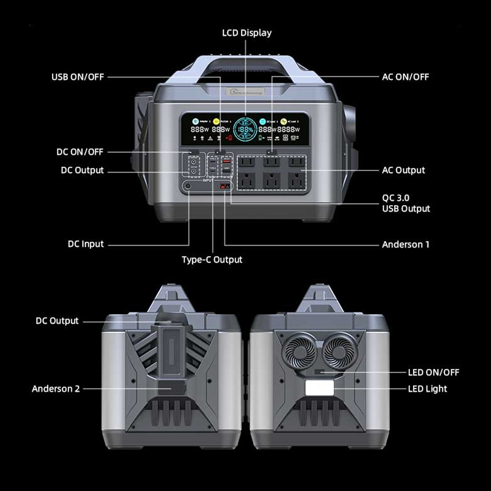 Outdoor Camping Emergency Generator Electric Portable 110v 220v Pure Sine Wave Solar Power Station 1200Wh EU Socket with Panels