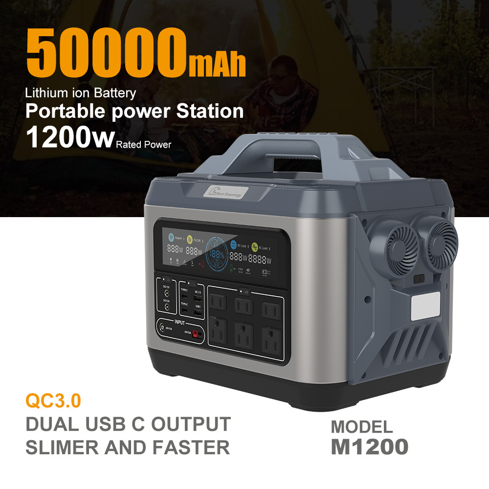 Outdoor Camping Emergency Generator Electric Portable 110v 220v Pure Sine Wave Solar Power Station 1200Wh EU Socket with Panels