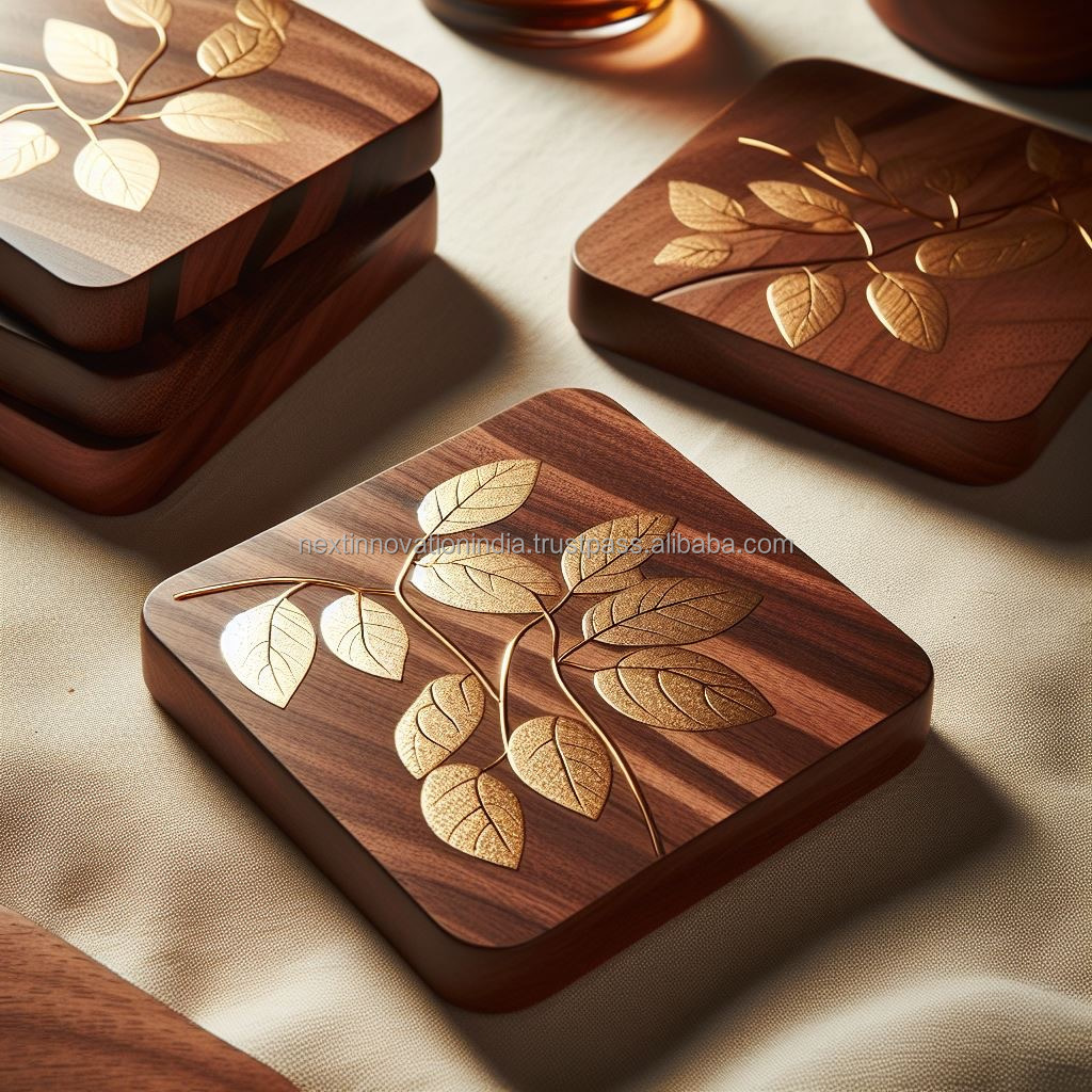 Individually Handcrafted Square & Circular Acacia Wood Coasters, Expertly Designed to Protect Your Tabletop