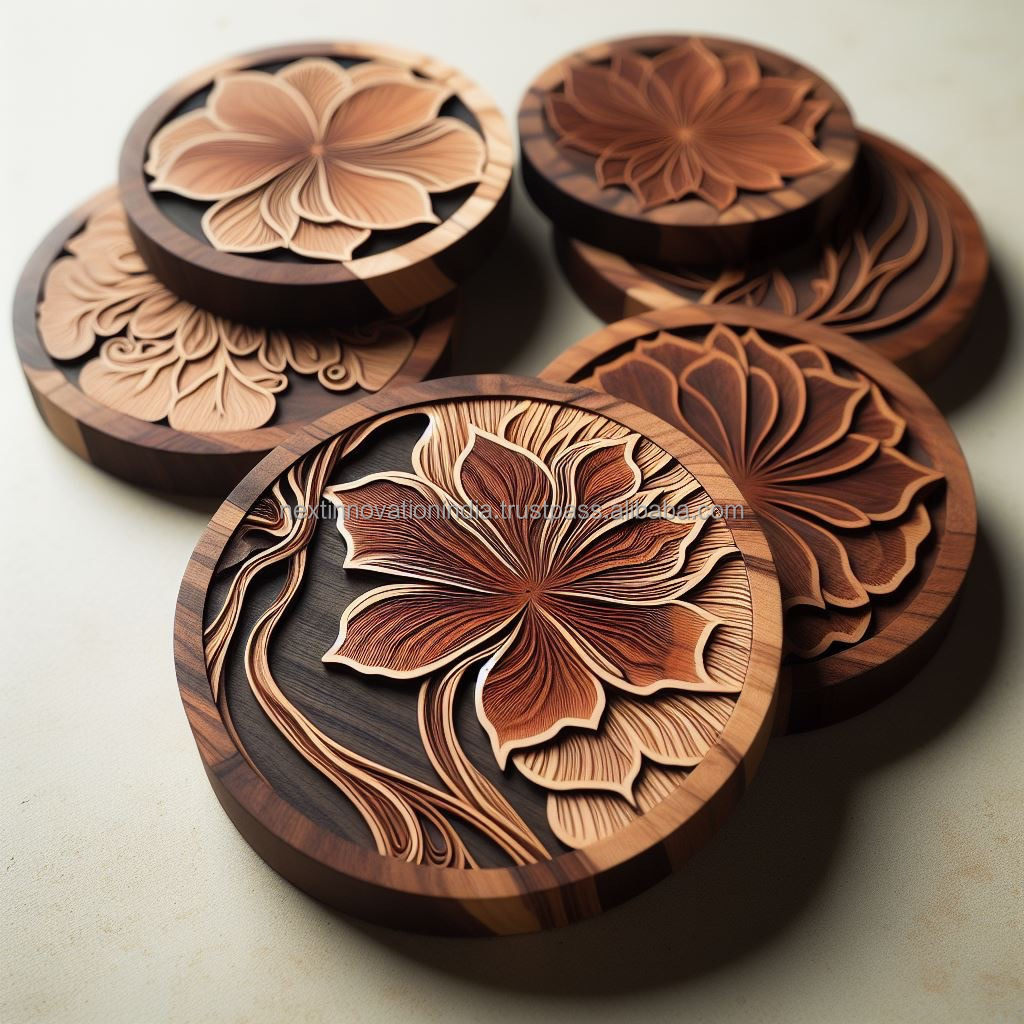 Individually Handcrafted Square & Circular Acacia Wood Coasters, Expertly Designed to Protect Your Tabletop