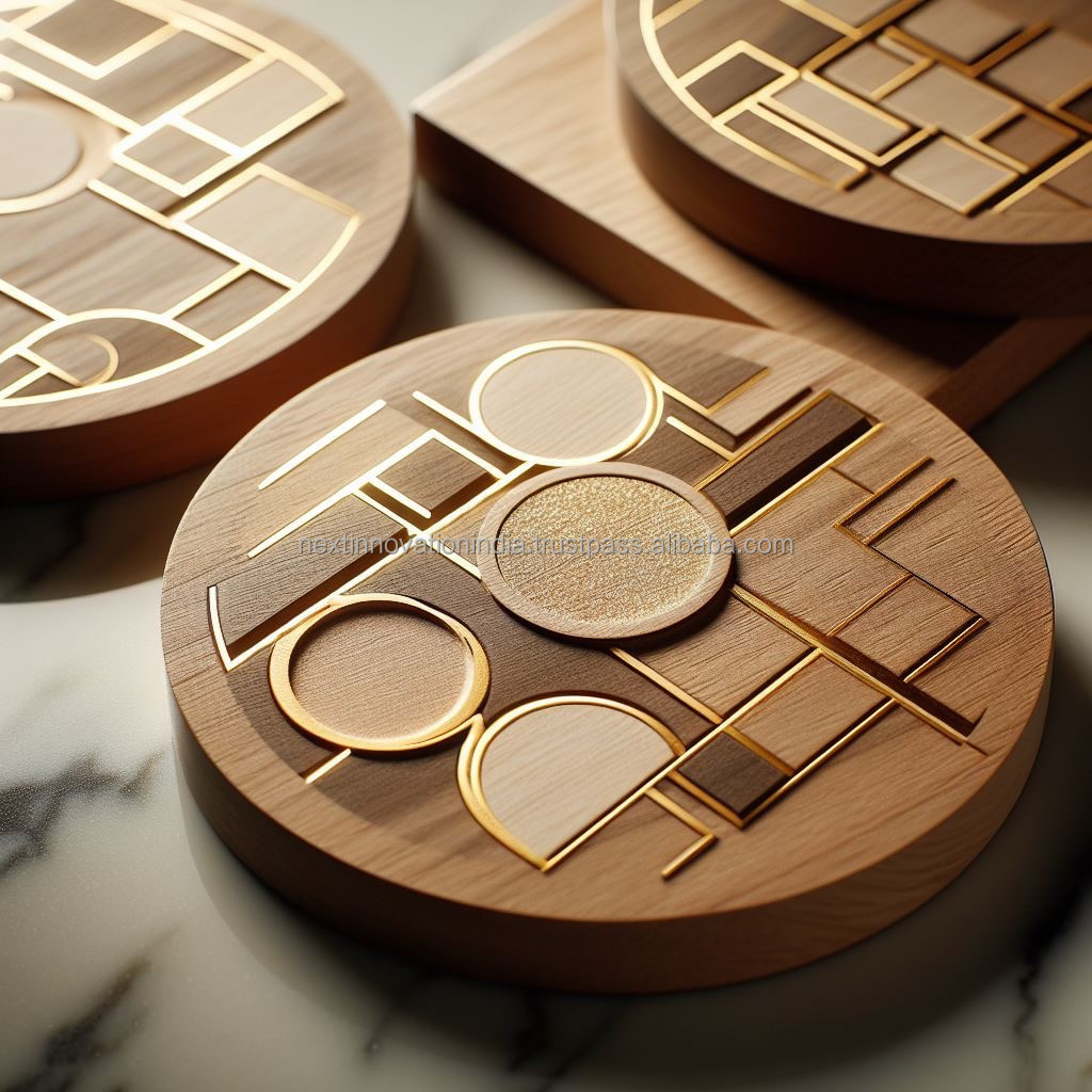 Handcrafted Square & round Acacia Wood Coasters Protective Tabletop for Coffee & Glasses Similar to Chopping Blocks