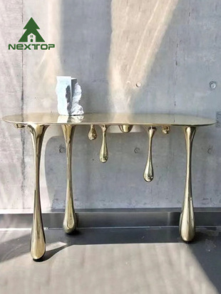 Factory Direct Modern Light Luxury Stainless Steel Console Table Living Room Furniture Water Drop Shaped Table