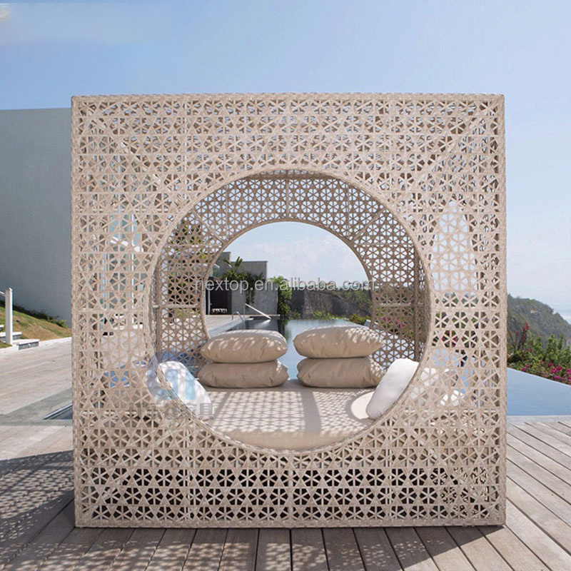 Hotel outdoor resort poolside hand-woven rattan bed