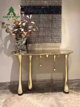 Factory Direct Modern Light Luxury Stainless Steel Console Table Living Room Furniture Water Drop Shaped Table