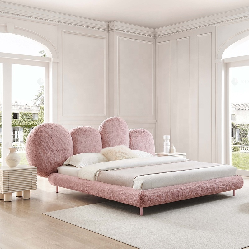 Modern Pink Princess Bedroom Furniture strong and Durable beds Full/Queen Size with fabric upholster bed frame