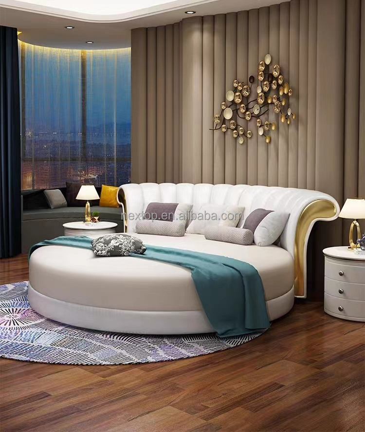 Custom Bedroom Furniture Leather Sofa Bed Hard Wood Frame Half-shaped Home Hotel Villa