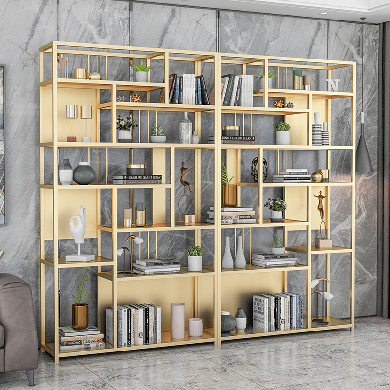 Luxury bedroom golden stainless steel bookshelf Modern luxury metal bookcase living room office bookshelf