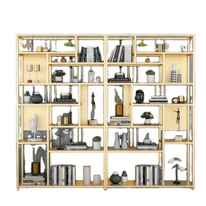 Luxury bedroom golden stainless steel bookshelf Modern luxury metal bookcase living room office bookshelf