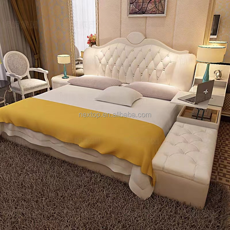 Custom Bedroom Furniture Leather Sofa Bed Hard Wood Frame Half-shaped Home Hotel Villa