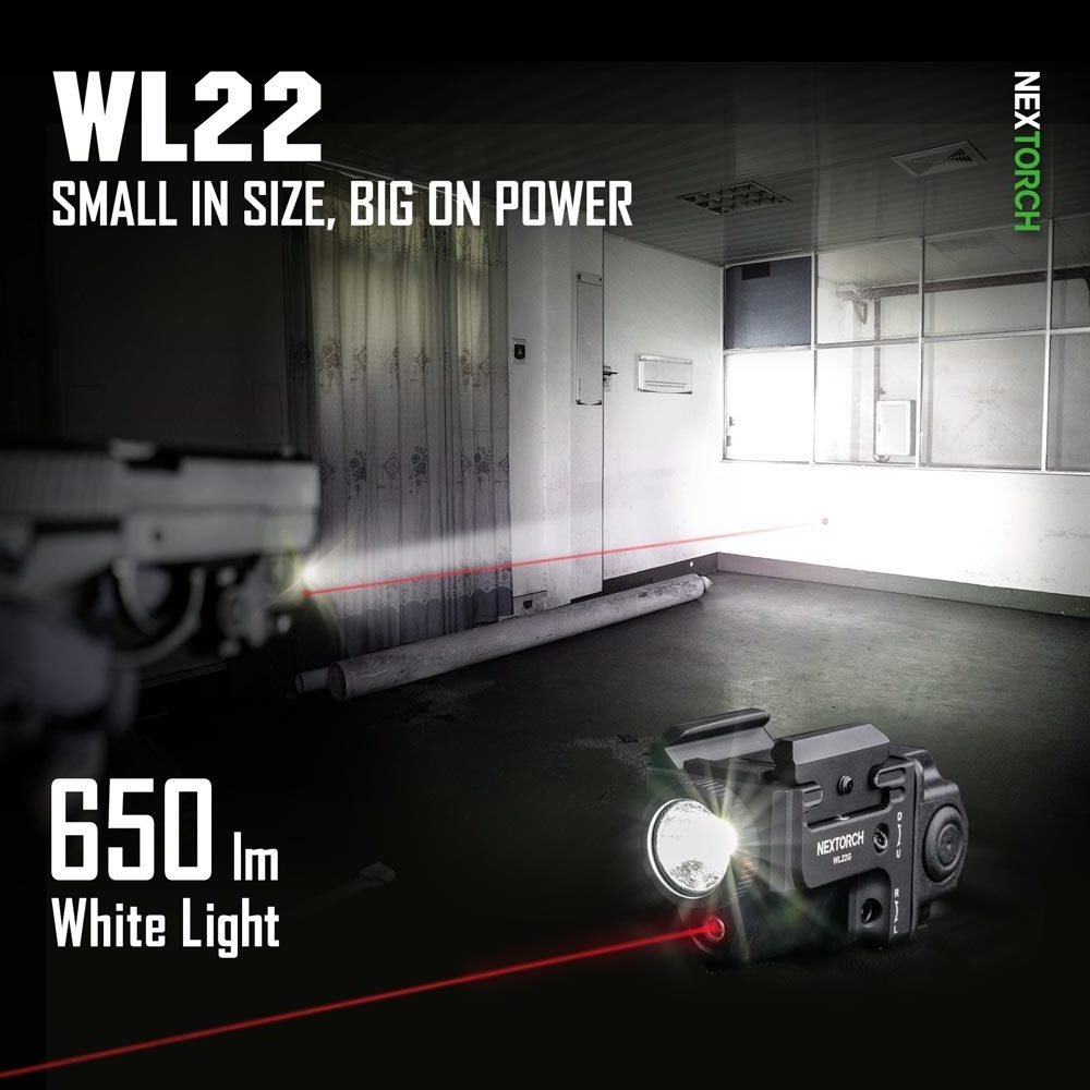 Red laser tactical flashlight 650 lumen powerful light WL22R self defense torch light led lighter 9mm