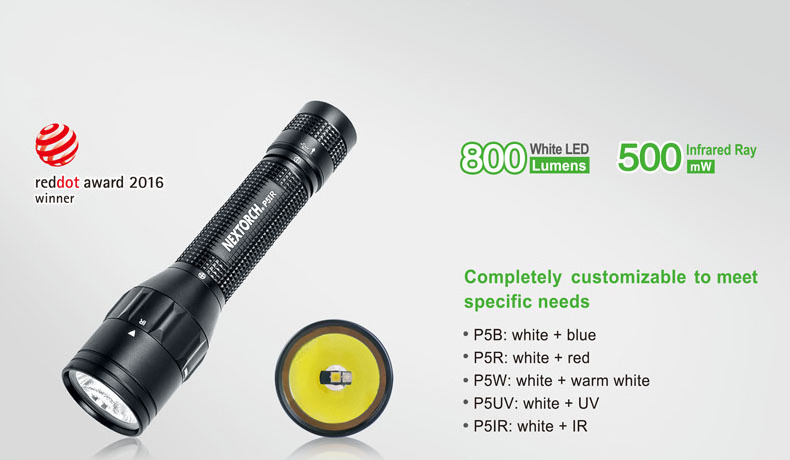 NEXTORCH P5IR Dual color LED flashlight White and 500mW IR rechargeable  Night Vision device torch