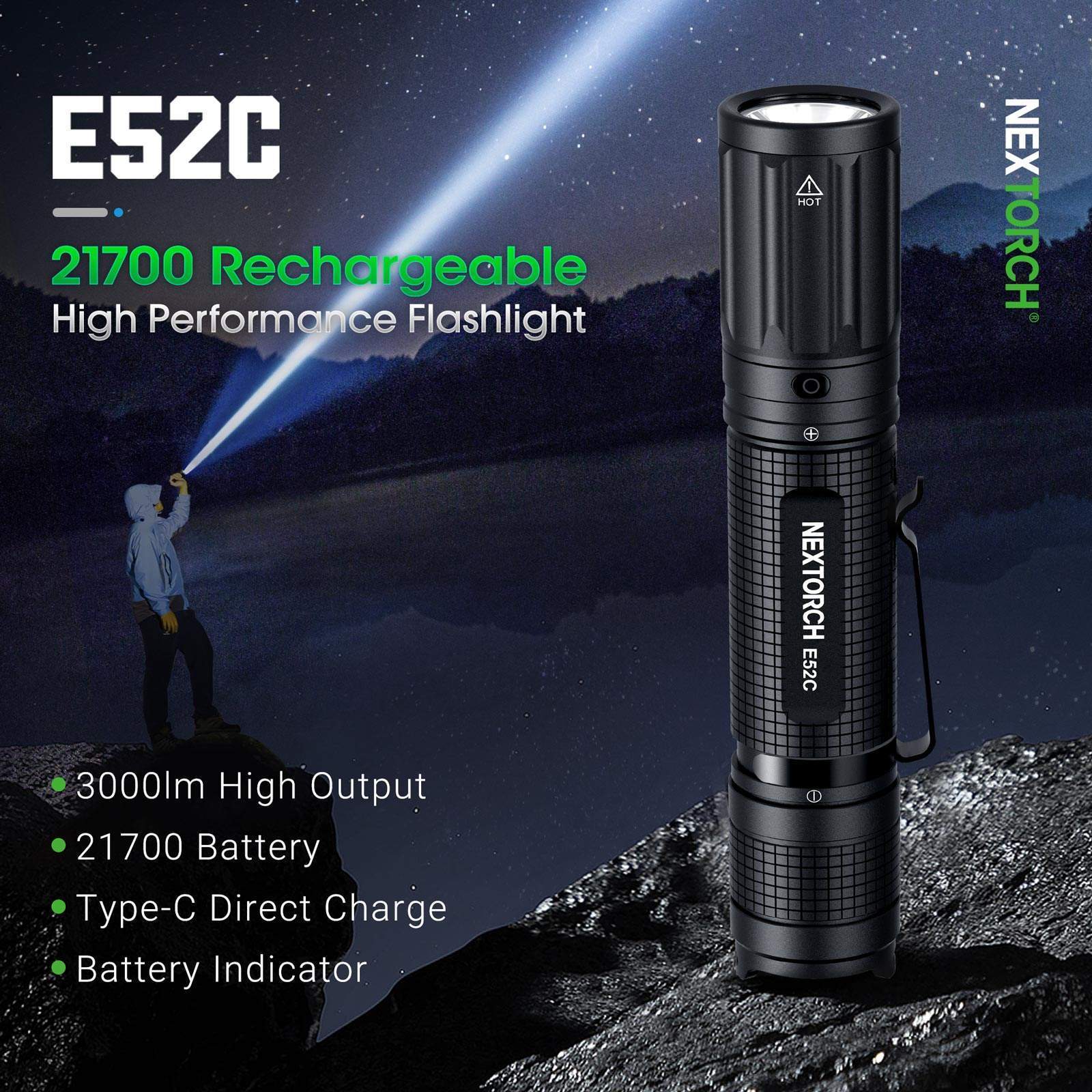 NEXTORCH E52C Cob Torch Light 3000 Lumen Camping Lamp Hiking Backpacks Emergency Light Rechargeable Flashlight Led for Outdoor