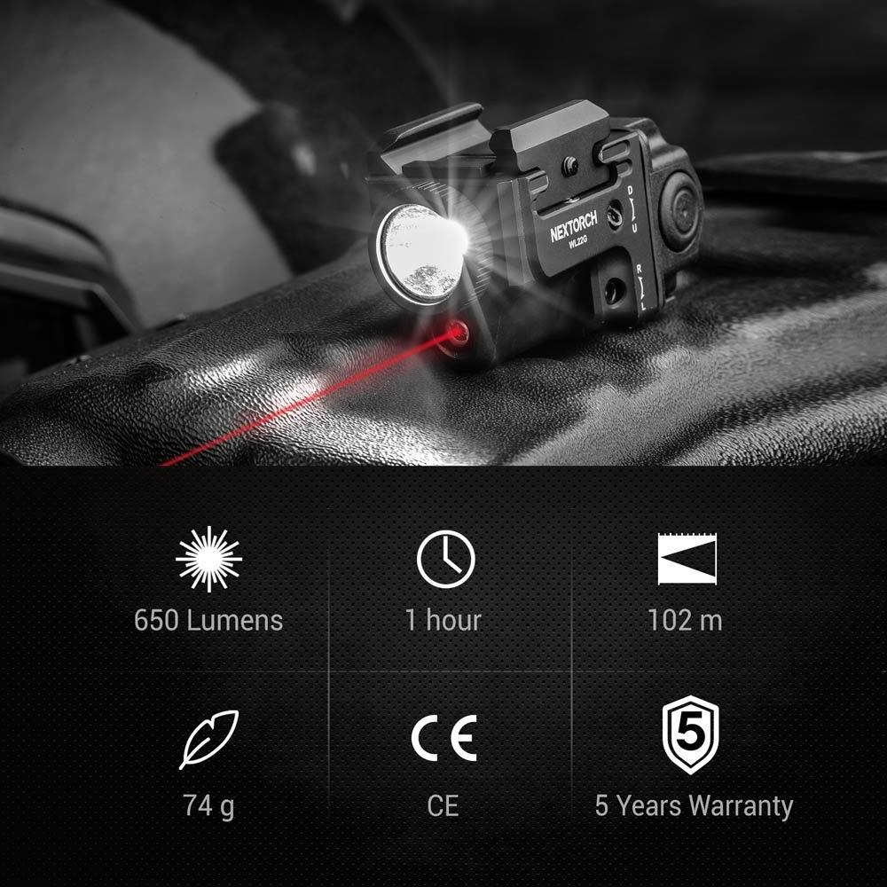 Red laser tactical flashlight 650 lumen powerful light WL22R self defense torch light led lighter 9mm