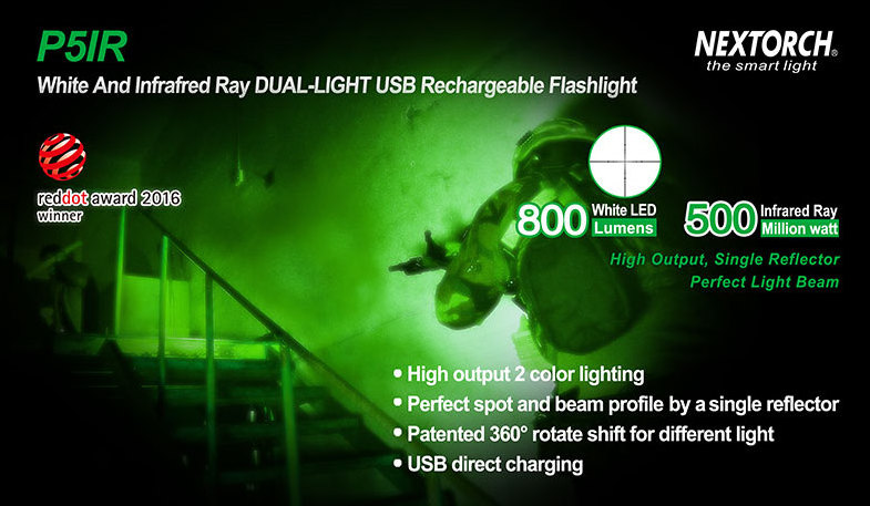 IR flashlight White and 500mW IR two in one LED rechargeable  torch for infrared hunting and tactical NEXTORCH P5IR