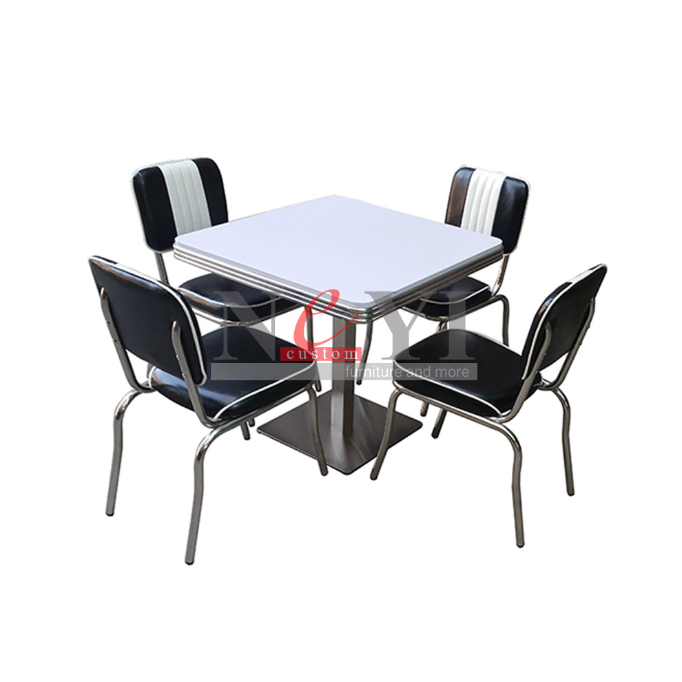 NEYI AD652 custom black and white American diner retro 4 chair table for 50's diner furniture