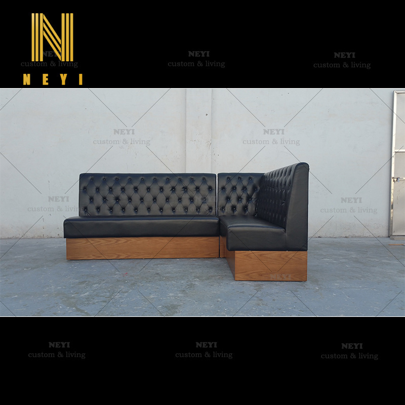 NBT601modern custom black leather corner booth cafe furniture set bistro booth sofa seating night club booth set