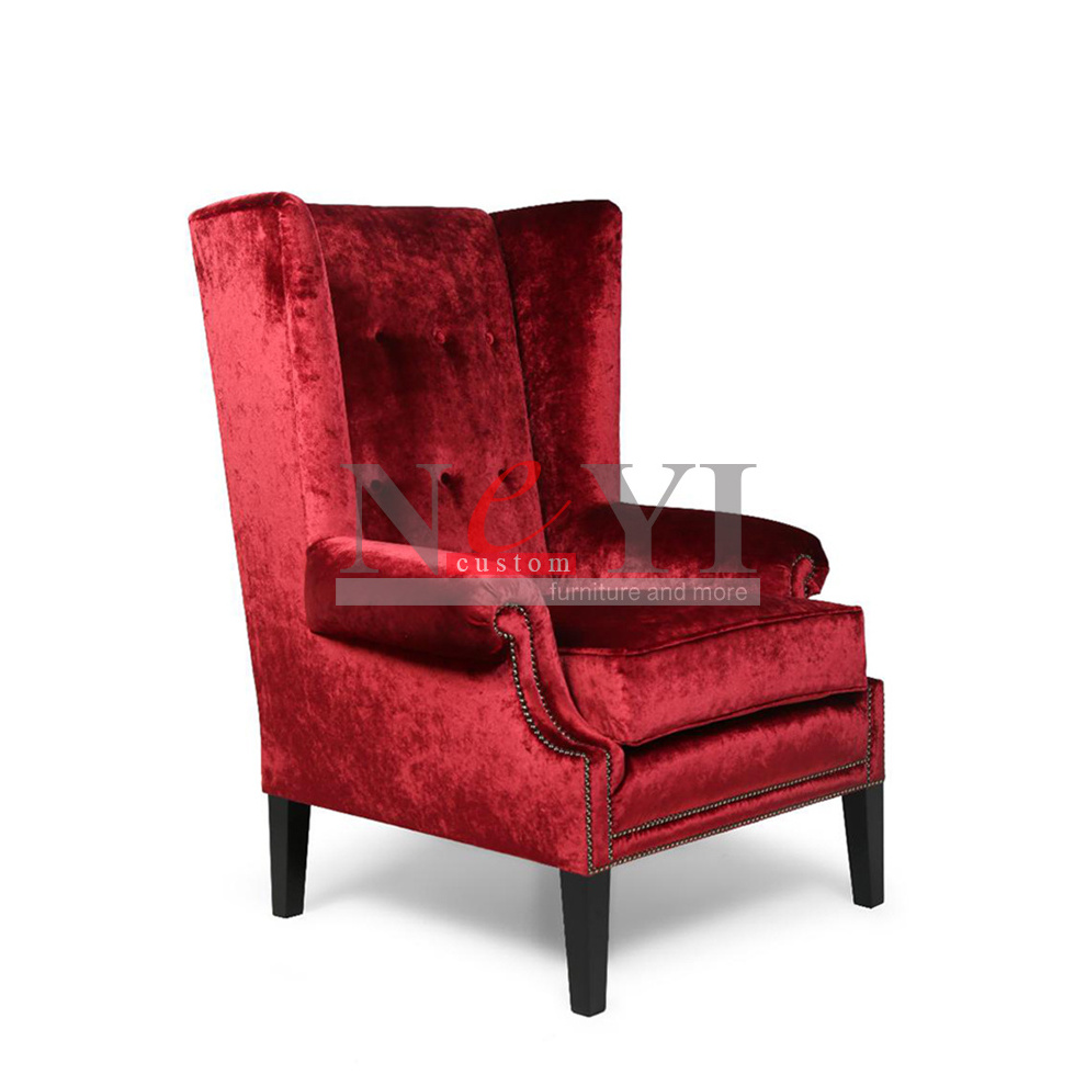 NEYI AC033 modern red velvet wood armchair for lounge home furniture