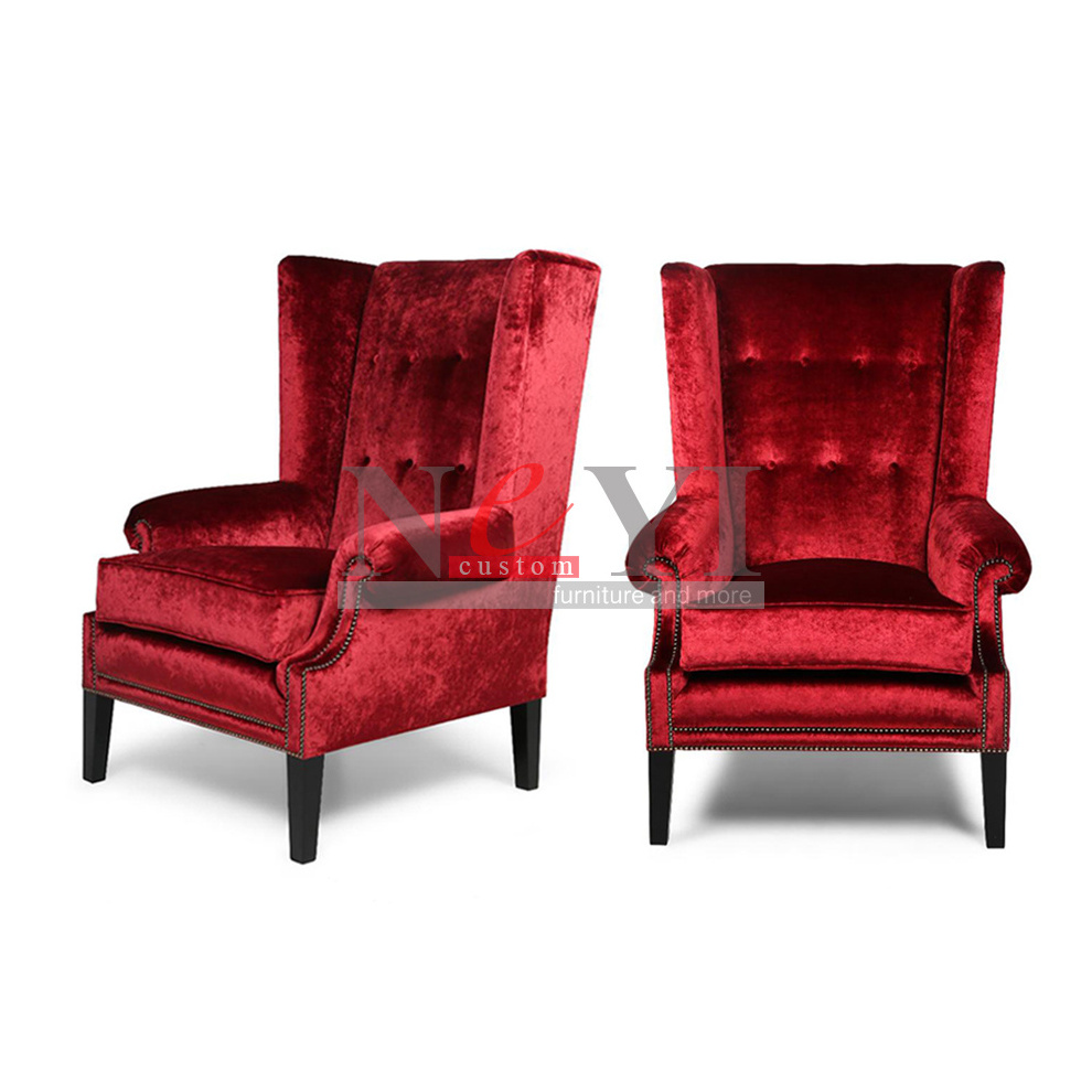 NEYI AC033 modern red velvet wood armchair for lounge home furniture