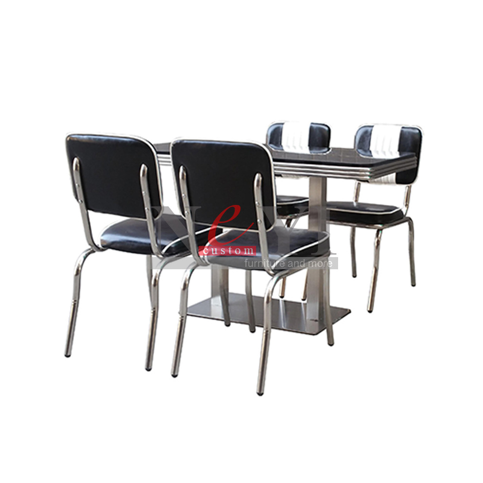 NEYI AD652 custom black and white American diner retro 4 chair table for 50's diner furniture