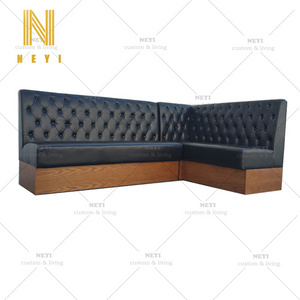 NBT601modern custom black leather corner booth cafe furniture set bistro booth sofa seating night club booth set