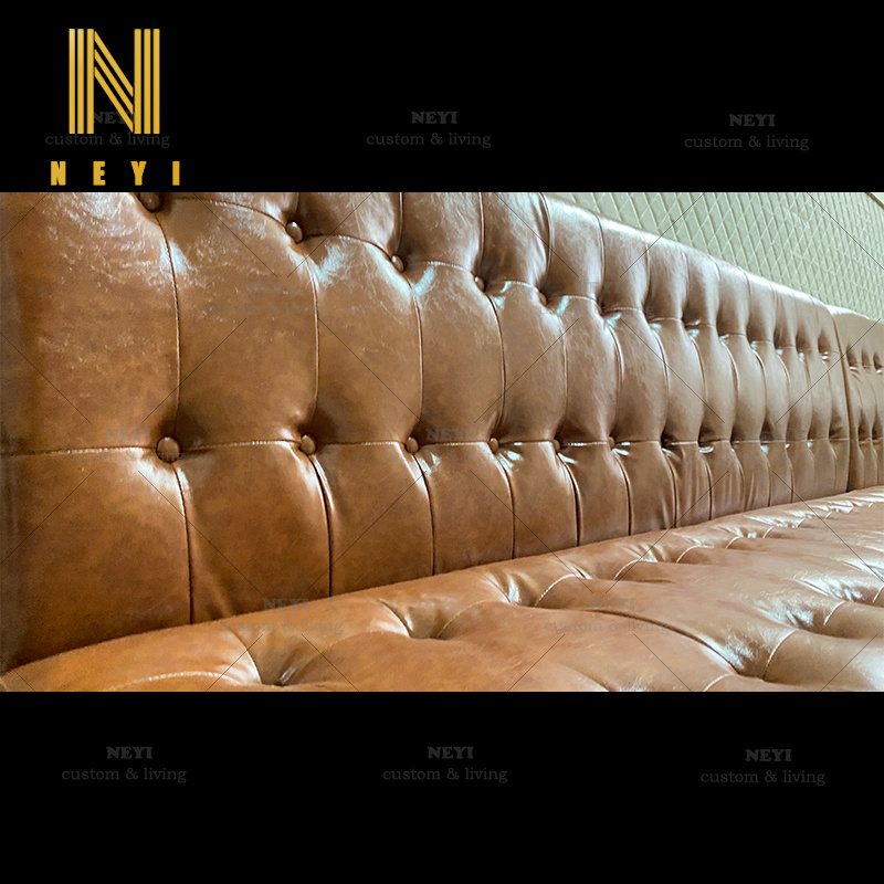 modern custom brown leather restaurant booth sofa seating design cafe coffee shop furniture nice and cheap NEYI