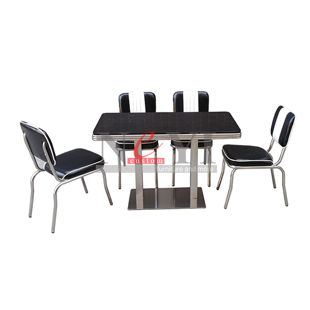 NEYI AD652 custom black and white American diner retro 4 chair table for 50's diner furniture