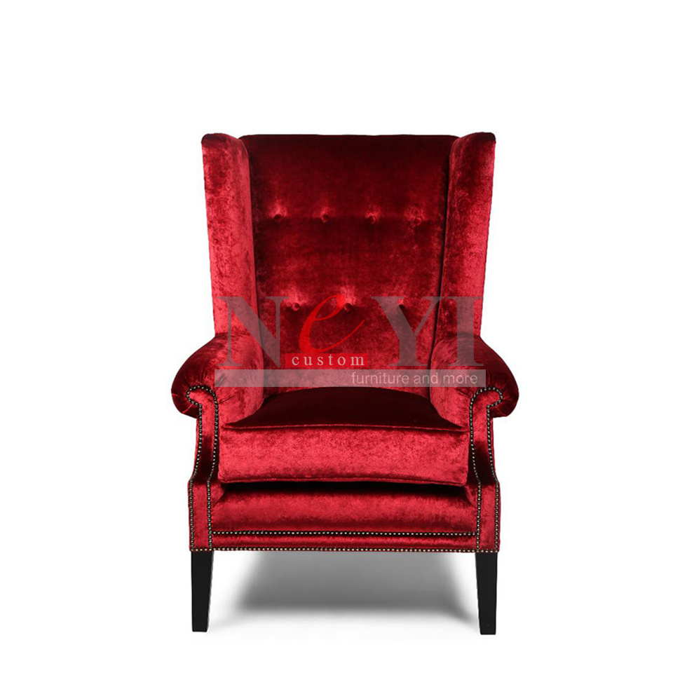 NEYI AC033 modern red velvet wood armchair for lounge home furniture