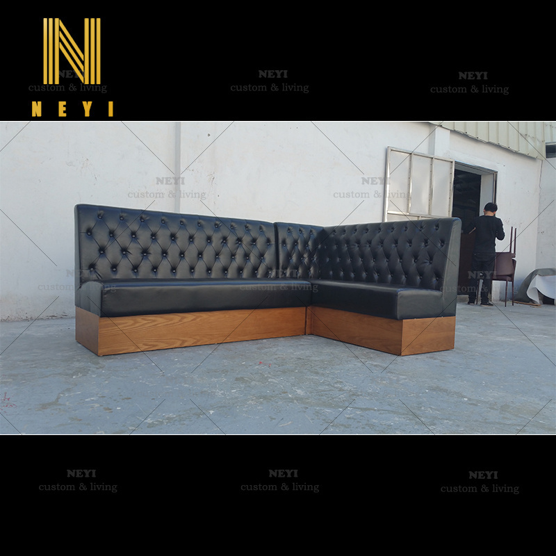 NBT601modern custom black leather corner booth cafe furniture set bistro booth sofa seating night club booth set