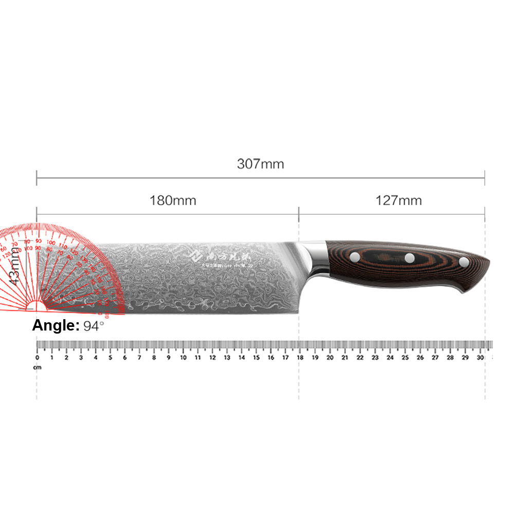 Yangjiang Kitchen Knife VG10 Damascus Steel Chinese Cleaver Nakiri Knife with Micarta Handle