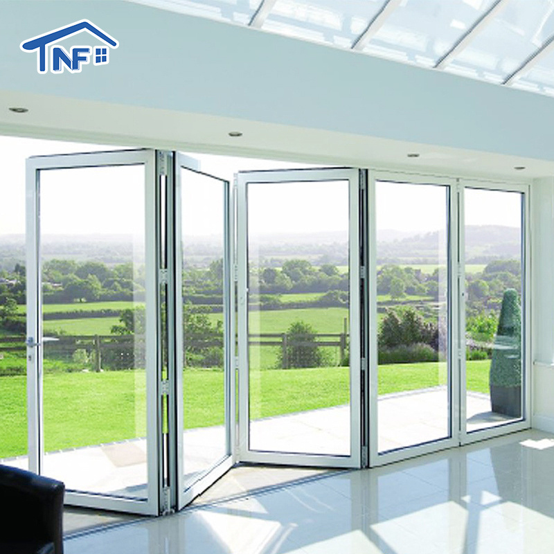 American NFRC certification accordion bi-folding door exterior patio glass door aluminum  bifolding door blinds factory