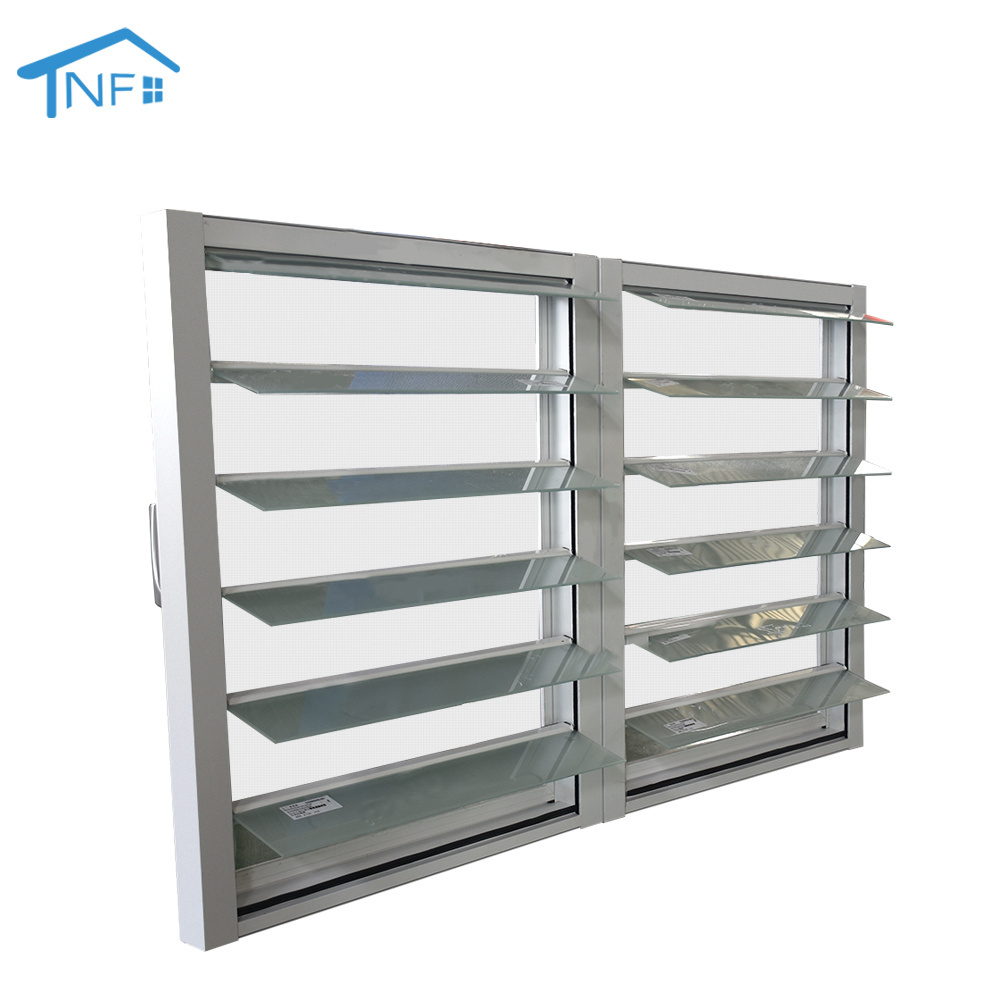 Double louver slats panel casement window with handle