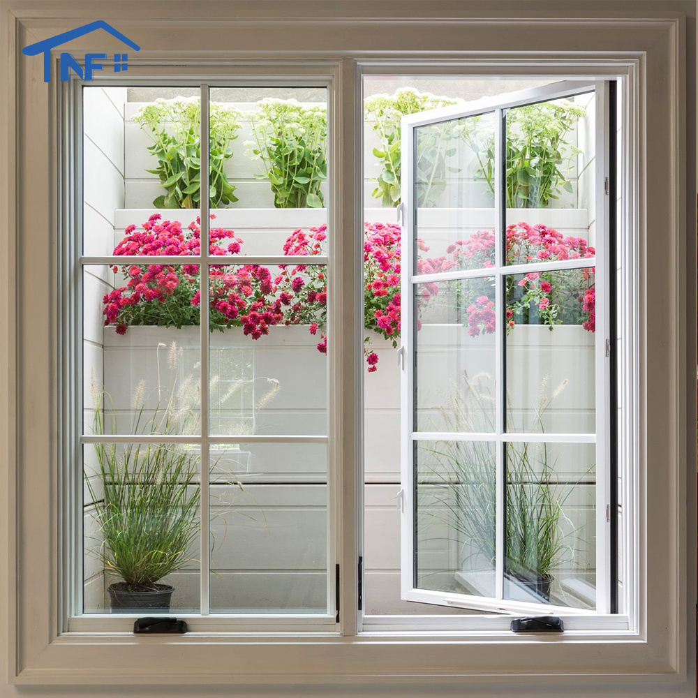 Sound proof thermal break aluminum transom double glazing casement window swing door