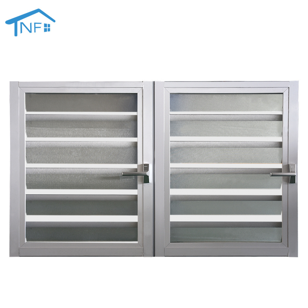 Double louver slats panel casement window with handle