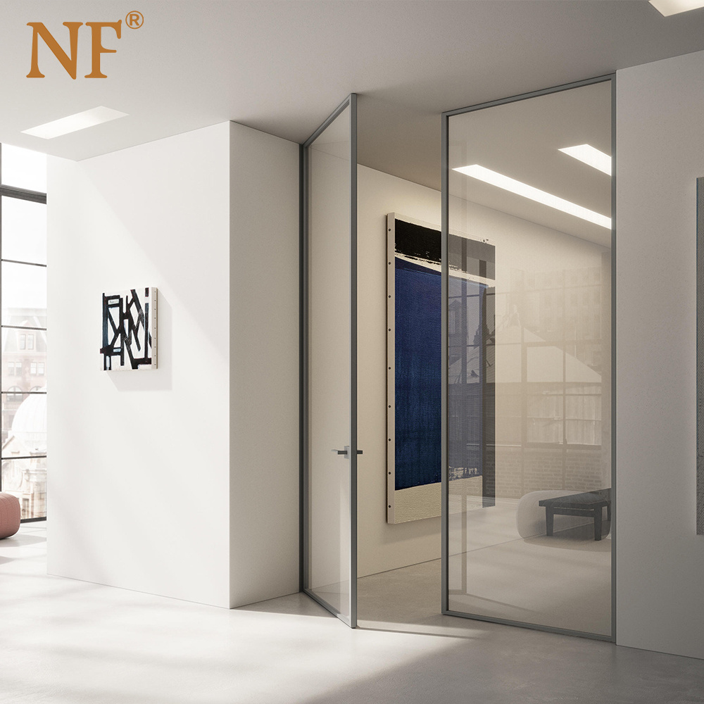 Interior aluminum frame glass double swing door