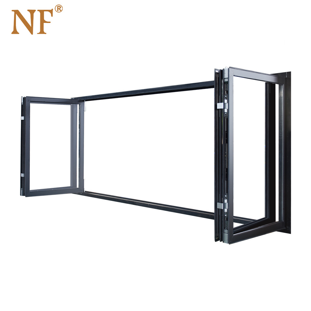 Horizontal folding windows aluminum folding soundproof  glass windows