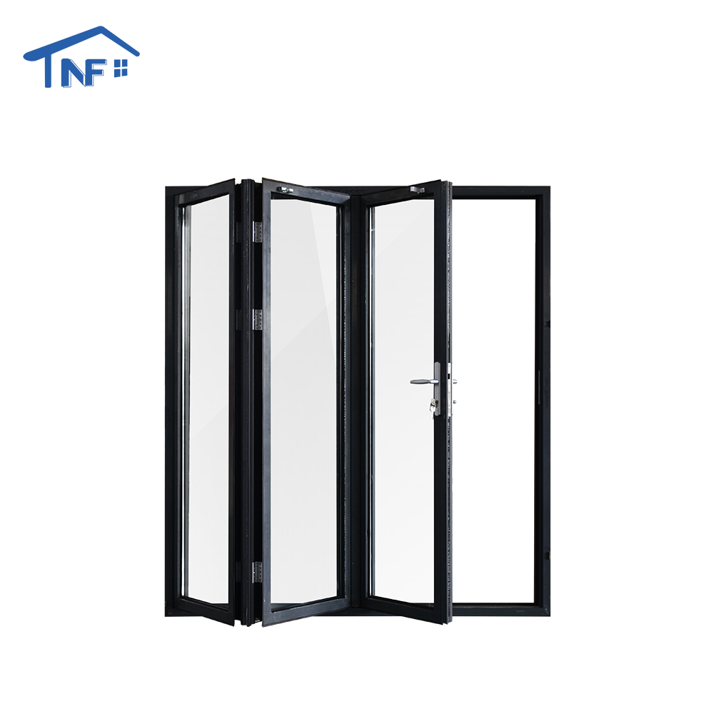 Heat cold resistant double glass aluminium bifold folding mobile home door for sale