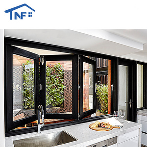 Horizontal folding windows aluminum folding soundproof  glass windows