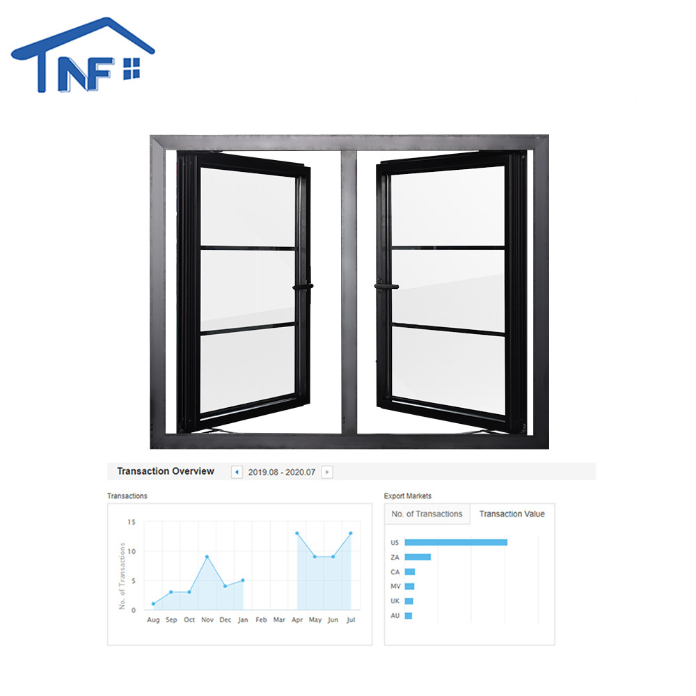 Sound proof thermal break aluminum transom double glazing casement window swing door